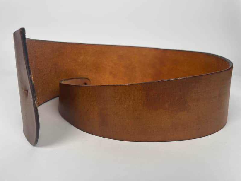 Vintage Handmade Wide Leather Guitar Strap – Brown 41” x 4” image 1