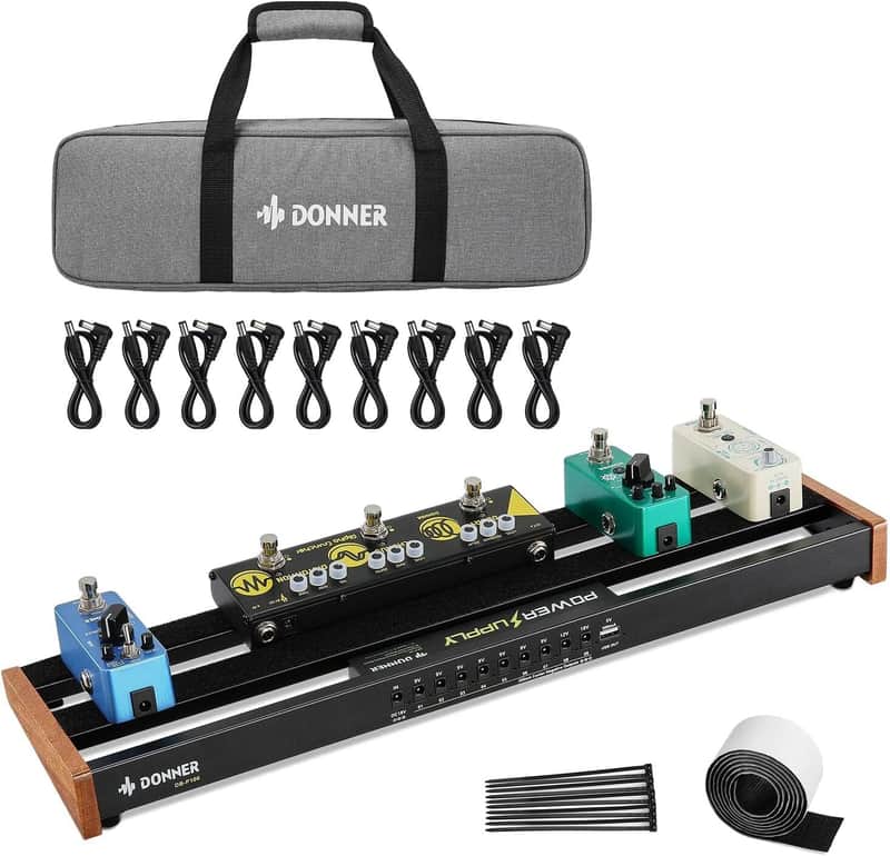 Donner Effects Pedal Board Built-in Power Supply Aluminium 20*5*2" + Carry Bag image 1