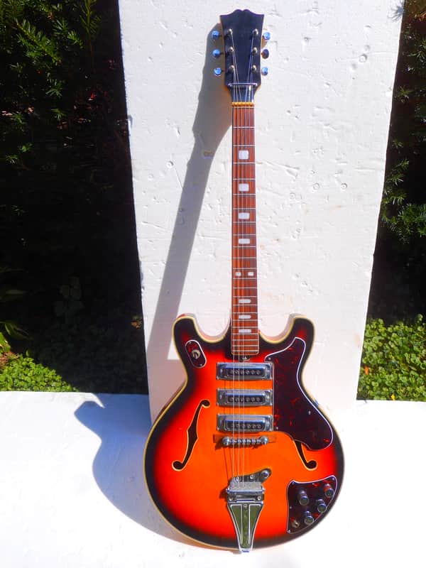 Teisco  Archtop Semi Hollow Body Guitar, 1960's, Sunburst, 3 PU's, Very Fancy image 1