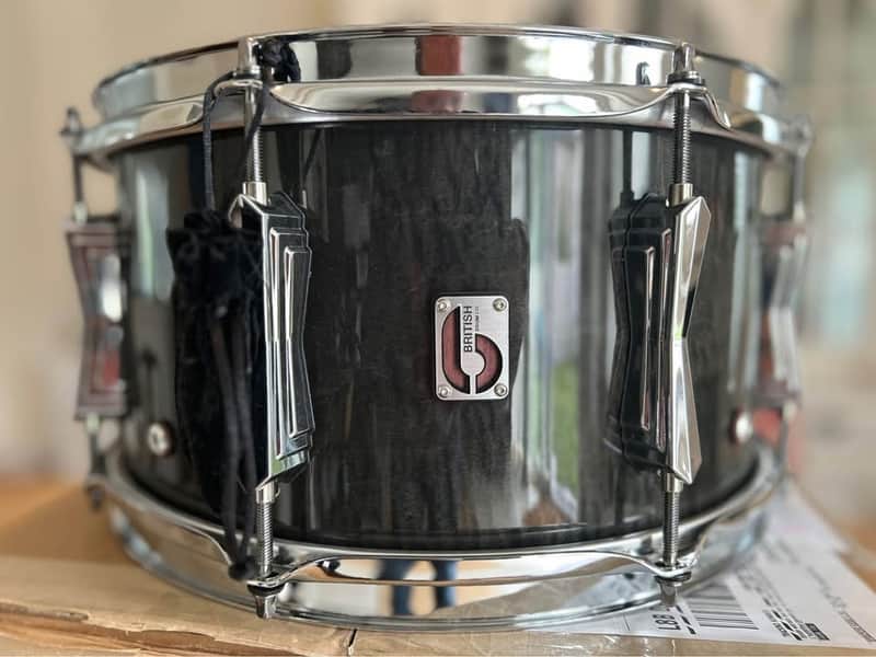 British Drum Company Super 7, 13" x 7" Snare Drum 2020 - Handcrafted from sumptuous Purpleheart veneers with an outer finished in high-gloss lacquered Fiddleback Sycamore image 1