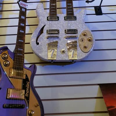 Italia Rimini Twin Double Neck, White Pearl, Redburst back 2015 NOS image 18