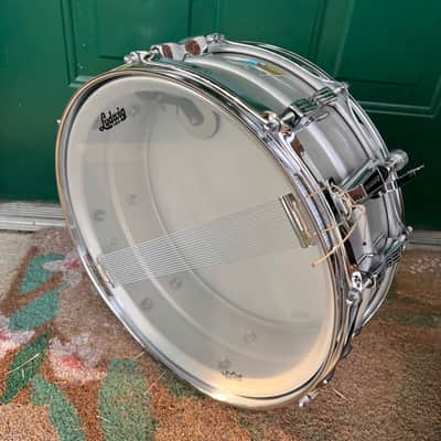 Ludwig No. 404 Acrolite 5x14" 8-Lug Aluminum Snare Drum with Pointed Blue/Olive Badge Late 1970s - Matte Aluminum image 5