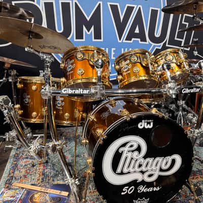 Tris Imboden's Chicago 50th Anniversary DW, Paiste, Gibraltar Complete Drum Set 2017 - Mirror Gold Lacquer. Immaculate! Authenticated! image 5