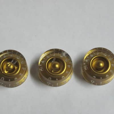 THREE used kind of relic'ed genuine Gibson GOLD SPEED KNOBS (ONLY 3 of the 4 knobs from PRSK-020 set are for sale) from 1990s image 5