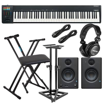 Roland A-88MKII MIDI Keyboard Controller, Keyboard Stand, Bench, Presonus Eris3.5 Monitors, Monitor Stands, (2) 1/4 Cables, Tascam TH02 Bundle
