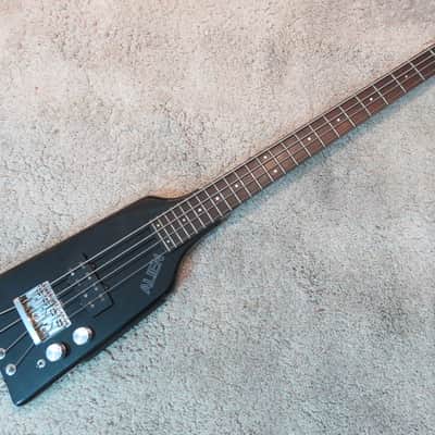 Vintage 1980s Hondo Alien Headless Short Scale Bass Guitar Aluminum Neck Black image 2
