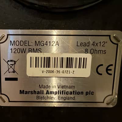Marshall MG412A 120-Watt 4x12" Angled Guitar Speaker Cabinet 2000 - Present - Black image 7