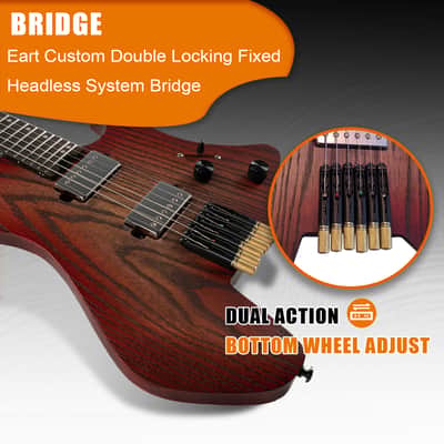 Eart GW2-Pro Headless Electric Guitar, Roasted Ash Body,24F Rounded Ends Jumbo Stainless Steel image 2