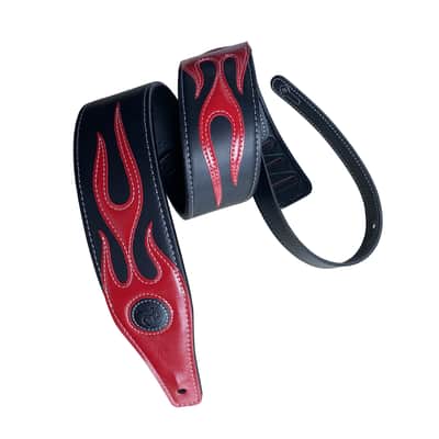 Leather Guitar Strap, 52"-59", Red Flame, Cool Bass Guitar Straps image 2