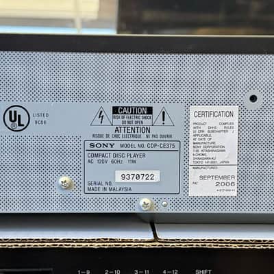 Sony CDP-CE375 5 Disc Carousel CD Changer w/ Optical; Tested SEE VIDEO image 6