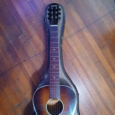 Kamico 14 Fret Parlor guitar 1950s Tobacco burst With Chipboard Case RARE image 9