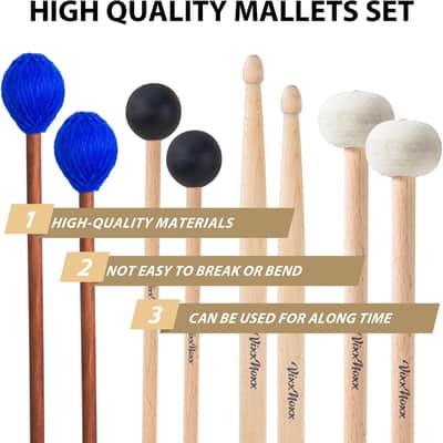 4-Pair Drum Mallet Set – Felt, Rubber & 5A Mallets with Carrying Bag for Timpani, Marimba, Xylophone & Percussion image 3