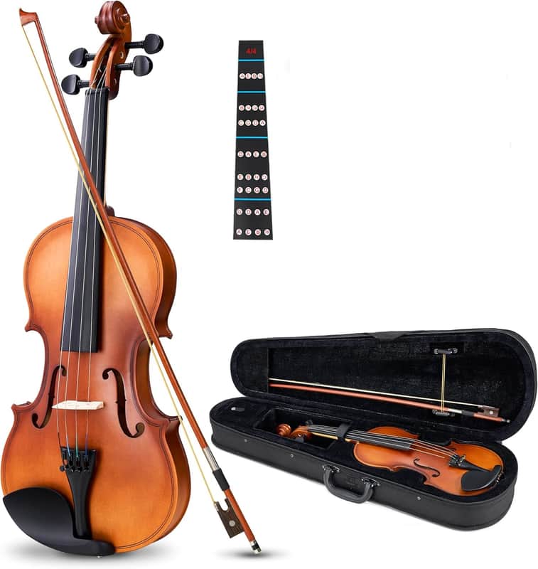 4/4 Violin Full Size Set Spruce Acoustic Violin Fiddle Beginner Kit for Adults Students Kids Teens with Hard Case, Rosin, Shoulder Rest, Bow, Strings, Note Stickers, Mute, Manual, Natural image 1