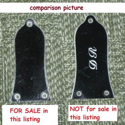 open package (near A+) unknown brand Epiphone 3 Hole Truss Rod Cover, blank (NO info), 2 ply (black front side / white bevelled edge, & white back side), bell shape + silver screws (TOP SIDE of cover has clear plastic over it), from 2020s image 9