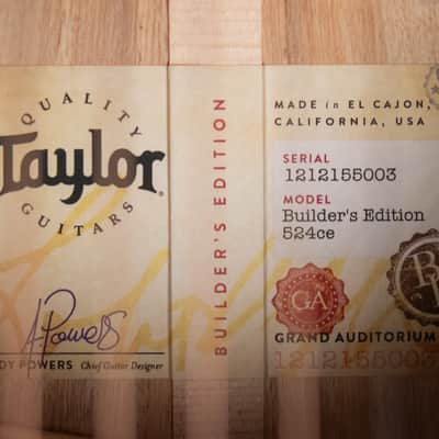 Taylor Next Generation Builder's Edition 524ce Grand Auditorium Acoustic/Electric Guitar with Hardshell Case image 16