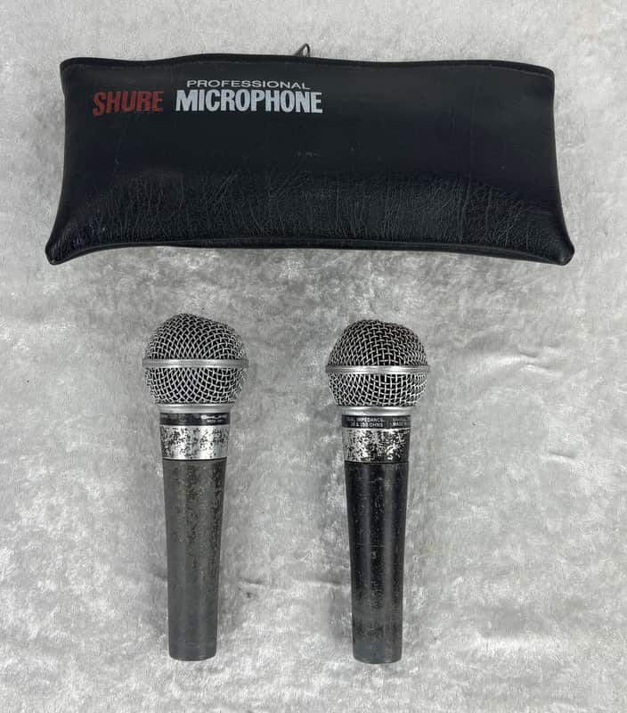 Lot of 2 old logo dual impedance Shure SM-58 microphones mics image 1