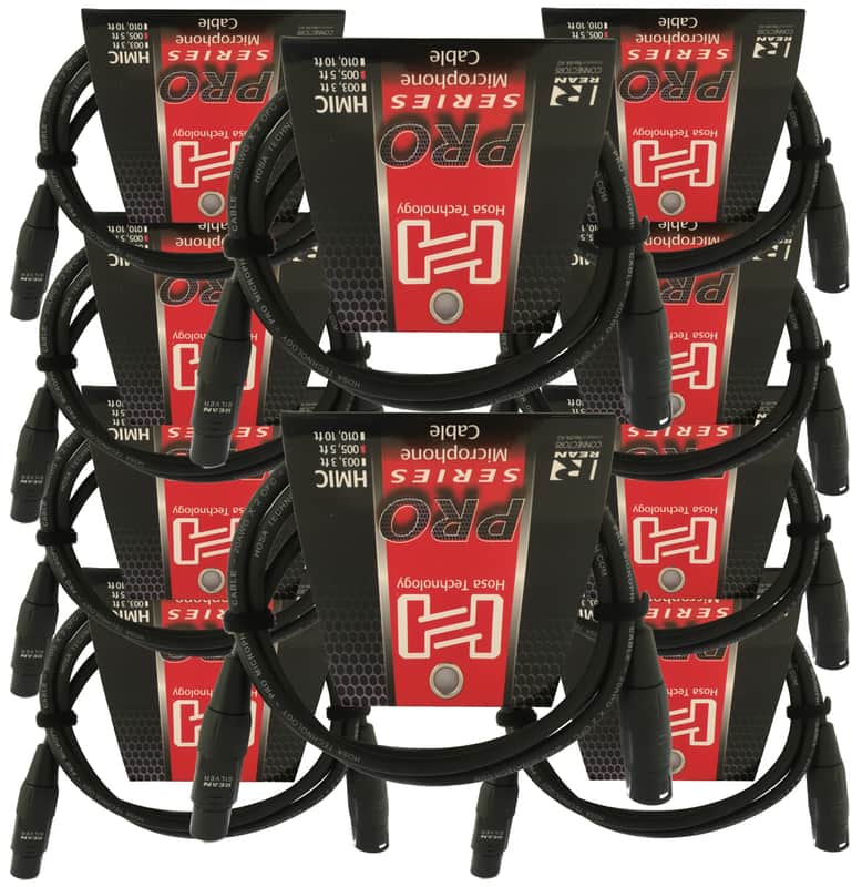 10 Pack Hosa Pro Microphone Cable, Neutrik REAN Connectors REAN XLR3F to XLR3M, HMIC-005 (5 Feet) image 1