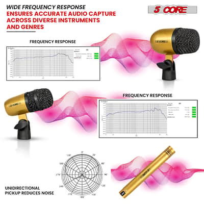 5 Core Conga Mic Snare Tom Microphone Drum Kit Condenser XLR Instrument Mics - Gold image 7
