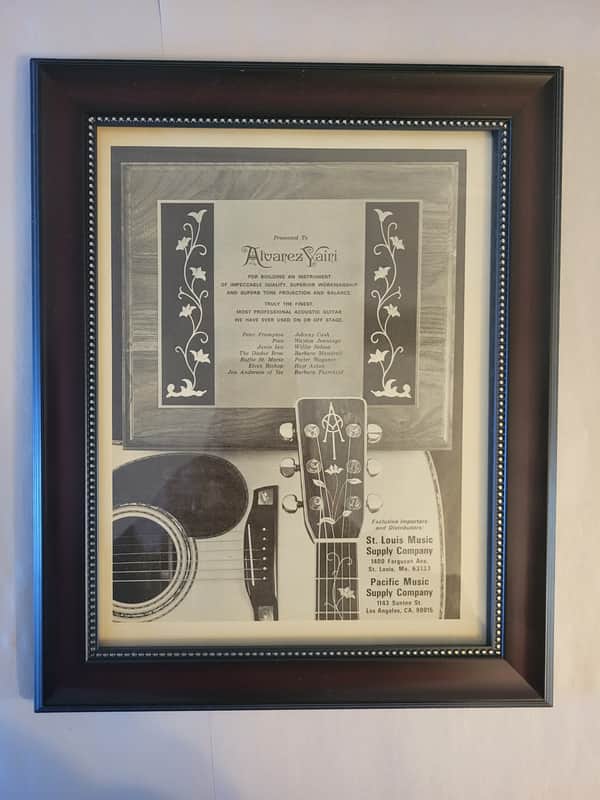 1976 Alvarez Yairi Guitars Promotional Ad Framed Johnny Cash, Peter Frampton, Waylon Jennings Orig. image 1