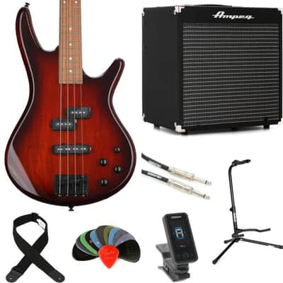 Ibanez Gio GSR200SMCNB Bass Guitar and Ampeg Rocket Amp Essentials Bundle - Charcoal Brown Burst image 2