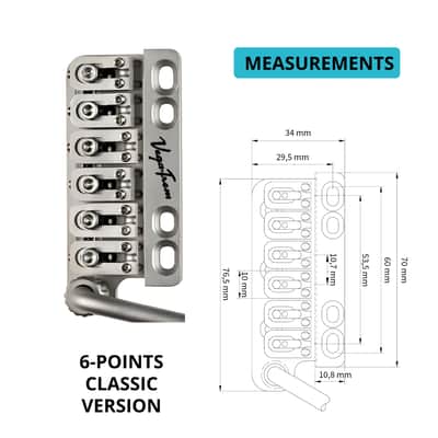 Vega-Trem VT1 Ultra-Trem Standard 6-Screw Stratocaster Guitar Tremolo Bridge For Strat No Mods Easy Installation (Satin, Right) image 7