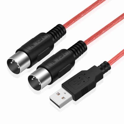 Midi To Usb Cable Interface Converter - In Out Midi Cable Host Adapter Plug Controller Wire Cord For Keyboard Synthesizer Device To Mac Pc Computer Laptop Ipad Iphone Music Studio (Red 6 Ft) image 2