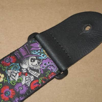 lightly used Perri's 2" Floral Skulls Jacquard Guitar Strap, TWS-7274, Floral Skulls High Quality Jacquard Ribbon Sewn on Tubular Webbing with Leather Ends, Adjustable length 39" to 58" (from early 2020s) image 25