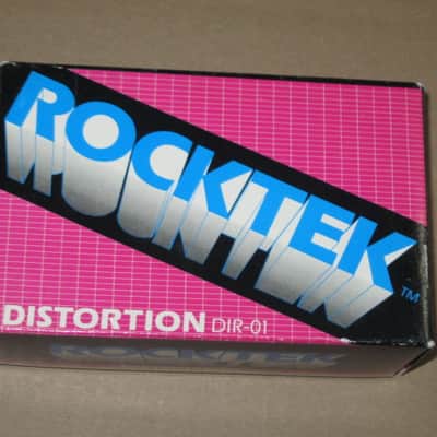 very lightly handed (very clean, but has some aging) Rocktek EMPTY BOX + original Owner's Manual & original Warranty/Registration paperwork ONLY for DIR-01 Distortion (NO pedal) mid to late 1980s, Cardboard, GRAPHICS on Lid: Pink,Blue,Black,Aged White image 3
