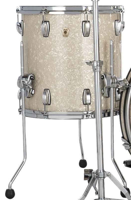 Ludwig *Pre-Order* Classic Maple 14x14" Vintage White Marine Pearl Floor Tom Drum w/Legs | Made in the USA | Special Order | Authorized Dealer image 1