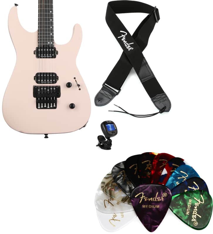 Jackson American Series Virtuoso Electric Guitar - Satin Shell Pink Bundle with Fender 2" Polyester Logo Strap - Black with White Logo... (4 Items) image 1