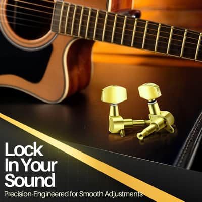 Acoustic Guitar Tuning Pegs - 3x3 Chrome Finish Acoustic and Electric Guitar Tuner Pegs - 6 Pieces Locking Keys String Tuner Machine Heads Knobs Replacement, Gold image 2