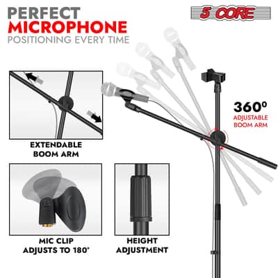 5Core Tripod Mic Stand Adjustable Heavy Duty Floor Holder Microphone Boom Arm image 3