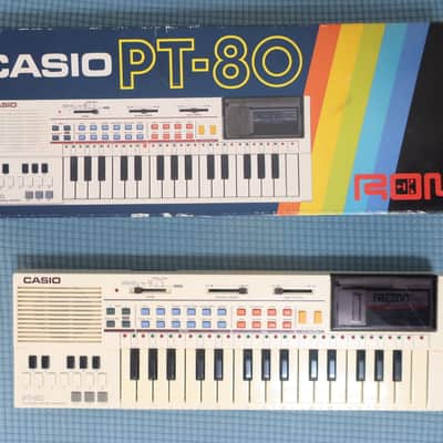 Vintage Casio PT-80 Electronic Keyboard W/ ROM Module Box Manual Very Clean 32-Key Mini Synthesizer Power Adapter No Corrosion on Battery