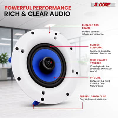5 Core 8 Inch In-Ceiling In-Wall Speaker 500W 2-Way Pair Flush Mount House Home Theater Speakers image 6