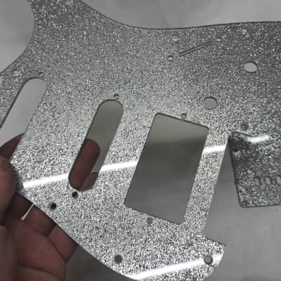 Platinum Silver Sparkle Glitter HSS pickguard + trem cover set Fits Fender Strat Stratocaster image 14