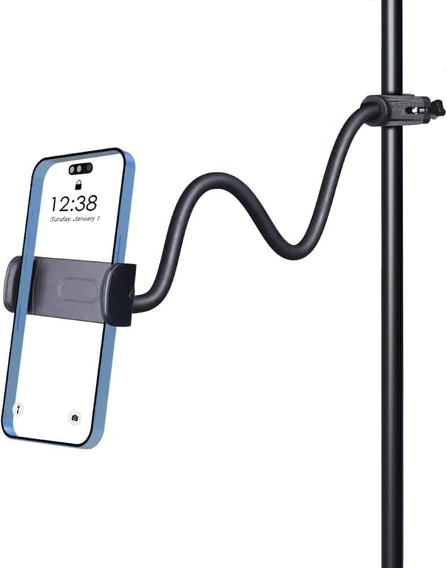 Mic Stand Phone Holder, Flexible Phone Holder for Microphone Stand, iPhone Music Stand Holder Mount, Mic Stand Cell Phone Clip image 1