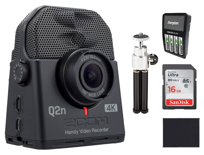 Zoom Q2n-4K Handy Video Recorder,16 GB SD card,Tripod,Rechargeable Batteries and Cloth image 1