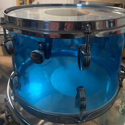 Ludwig Vistalite acrylic 12” rack tom, 70’s - Blue, pointy badge original Remo black dot head image 2
