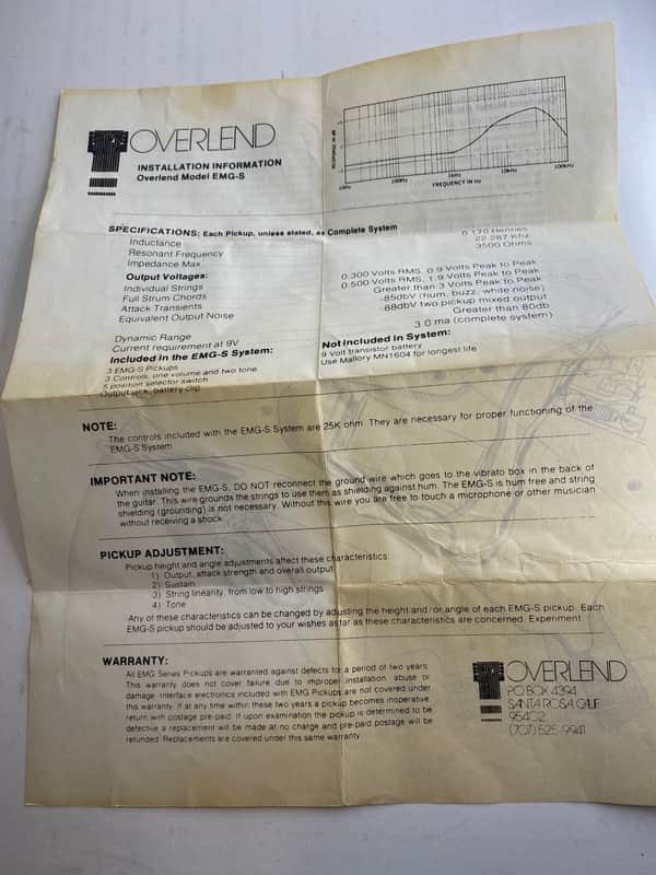 EMG Overlend pickups paperwork late 70’s-80’s - White image 1