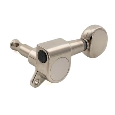 R15J 6-in-line 15:1 Ratio Full Sealed Machine Heads Tuners Tuning Pegs Keys with Vintage Oval Button for Strat Tele Style Electric Guitar, Nickel image 7
