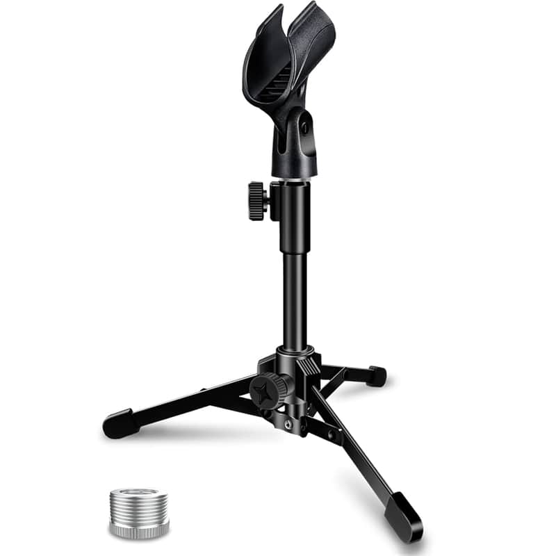 Portable Foldable Tripod With Mic Clip Holder And 5/8" Male To 3/8" Female Screw Adjustable Microphone Stand. image 1