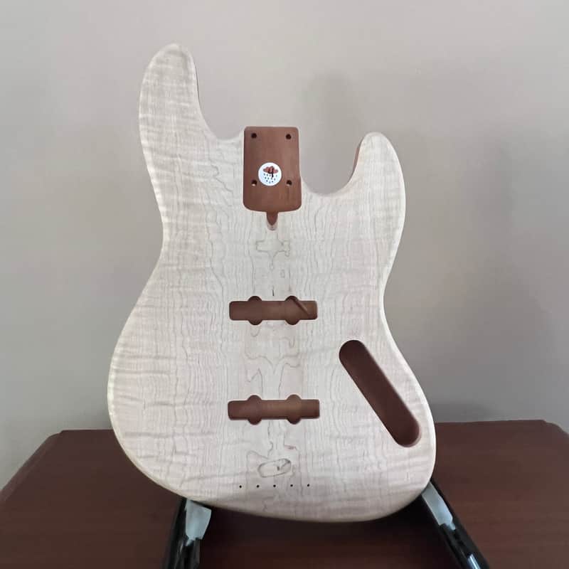 High End Offset Bass Body – Unfinished THICK Curly Maple Top, Solid ONE piece Mahogany Back, Front Routed NOS- limited luthier supply R4 image 1