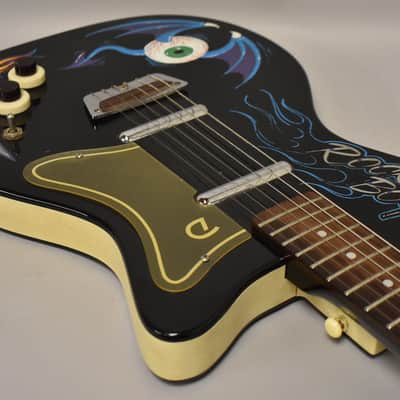 2000's Danelectro '56 U2 Reissue Custom Painted 'Rocket Boy' Black w/Gig Bag image 8