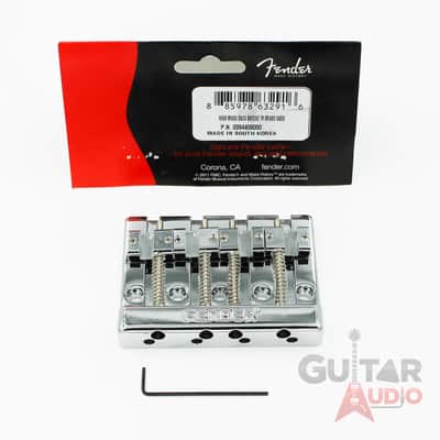 Genuine Fender CHROME HIMASS Block Logo High-Mass Bass Bridge IV w/Brass Saddles image 1