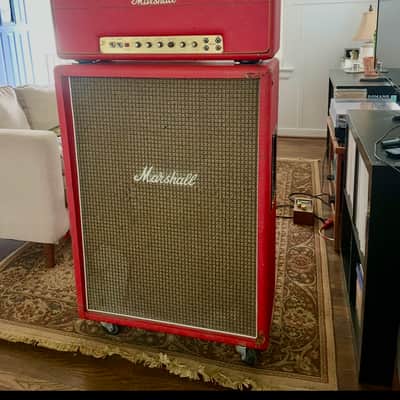 RARE Marshall 2045 / 'Artiste' 2x12 Vertical Cabinet 1973 - Original Red Tolex! image 7