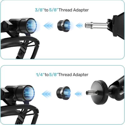 Wave Shock Mount [Custom Built for Elgato Wave:3/1], Anti-Vibration Suspension Elastic Shock Mount Holder Clip Mic Mount Stand with 3/8" or 1/4" Screw Adapter Compatible with Wave:3/1 Microphone image 6