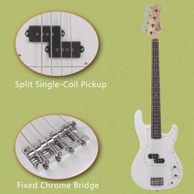 Glarry GP Electric Bass Guitar White w/ 20W Amplifier Bag + Tool + Strap + Plectrum image 6