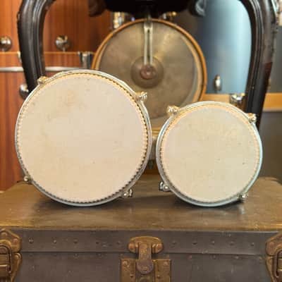VINTAGE 1960's Rogers Bongos in White Marine Pearl - 6" & 8" image 5