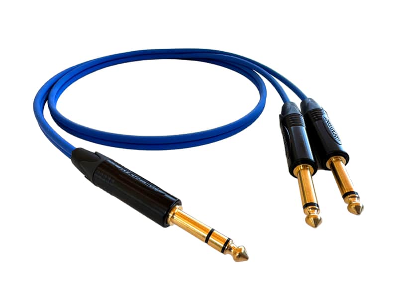 Stereo Instrument Cable for Guitar or Bass w/ Sommer & Neutrik Gold 1/4" TRS to Dual Straight TS | Blue | 5 Feet image 1