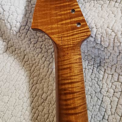 Beautiful USA Roasted, bound 5A flame maple neck.Hidden fret tangs.Rounded edges", Made for a Jazzmaster or Strat body # FJM-12 -You never felt frets like this. image 5